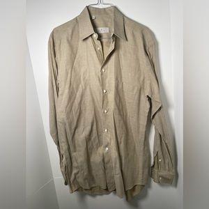 Ermenegildo Zegna Cotone Ritorto Tan Button Down Shirt Mens Size Medium